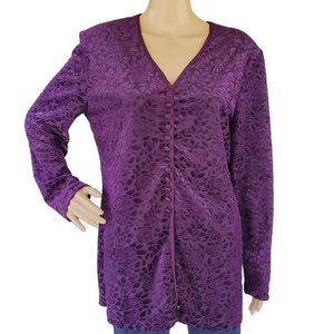 Nina Piccalino Purple Jacquard Tunic Blouse Women's 12 Pullover Long Sleeve USA